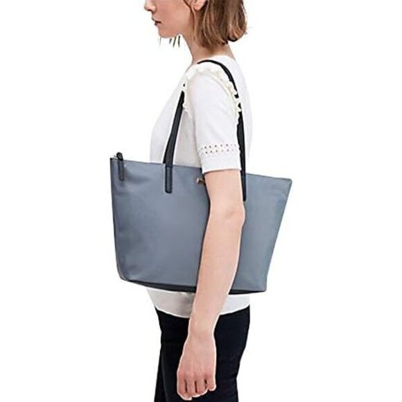 Kate Spade New York Grey Nylon Leather Trimmed  Zip- Top  Tote - Picture 1 of 9